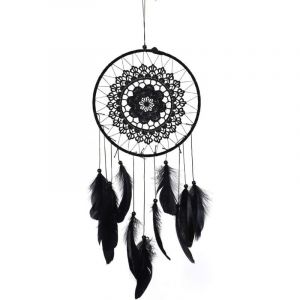 Lntyq - Attrape-rêves Noir, Attrape-rêves en macramé Fait à la Main Attrape-rêves en Plumes Art Mural Attrape-rêves Suspendu pour Chambre à Coucher