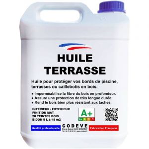 Huile Bois Terrasse - 4x5 L - Codeve Bois - Pin orégon - Pour La Protection D'un Bord De Piscine, Terrasse Ou Caillebotis En Bois.
