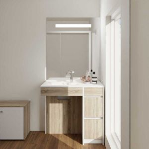 Cuisibane - Meuble salle de bain pmr andy plus 90 cm bois et blanc + miroir Elegance- Vasque &agrave; gauche