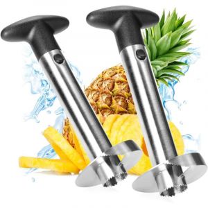 2x coupe-ananas 3 en 1 - &eacute;pluche-ananas en acier inoxydable, va au lave-vaisselle - vide-ananas - vide-ananas avec lame tranchante (2 pi&egrave;ces - coupe