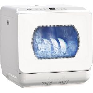 Mini lave-vaisselle - HOMCOM - 4 couverts, 5 programmes, r&eacute;servoir d'eau 6L - commande tactile - PP - 45 x 44 x 45,8 cm - blanc