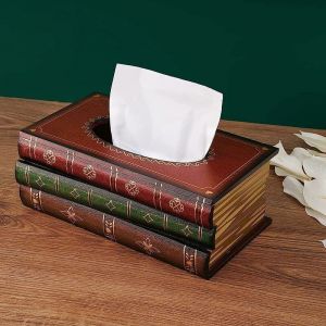Bo&icirc;te pour Mouchoirs, Forme Europ&eacute;enne Retro Livre Tissu Bo&icirc;te en Bois Mouchoir Distributeur De Serviette Bo&icirc;te De Rangement Articles De D&eacute;coration,