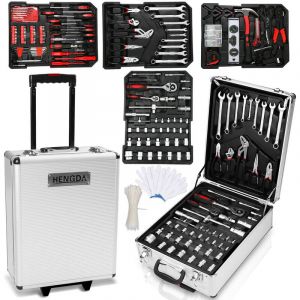 Vingo - swanew Valise multi outils 1031 pièces Noir Boite à Outils Coffre en Acier Chromé Vanadium et Trolley