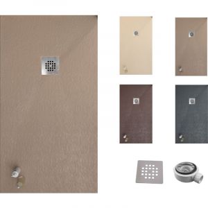 Receveur de douche ONE 100x120 - Matériau en résine avec charge minérale et texture ardoise C3 antidérapante - Comprend une vanne de vidange et une