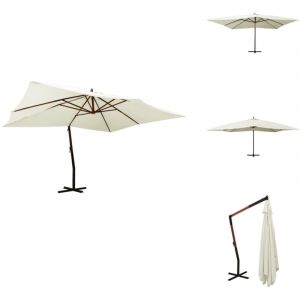 Parasol de jardin en porte-à-faux avec mât en bois blanc sable - Parasol De Jardin - Parasol Extérieur - Parasol Plage - Parasol Rectangulaire