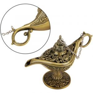 Mowze - Métal sculpté Aladdin lampe magique Vintage maison thé huile Pot arabe Art artisanat cadeau Rare rétro légende couleur Aladdin génie lumière