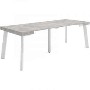Skraut Home - Table console extensible, Console meuble, 220, Pour 10 personnes, Pieds en bois, Style moderne, Gris Ciment