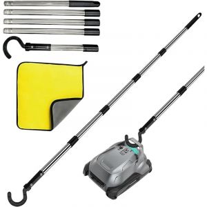 Crochet pour robot de piscine avec manche t&eacute;lescopique en acier inoxydable 180 cm (5 sections), perche multifonction pour aspirateur, &eacute;puisette,