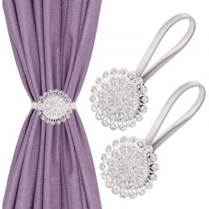 32cm Embrasses de Rideaux Magn&eacute;tiques Cristal, 2PCS Boucles &agrave; Rideaux Magn&eacute;tiques, Embrasses de Retenues avec Fil &agrave; Ressort, Pas de Forage,
