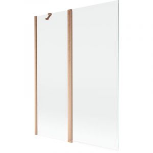 Mexen - Mist paravent de baignoire &agrave; 2 panneaux 130 x 150 cm, transparent, cuivre bross&eacute; - 8A9-130-011-65-00