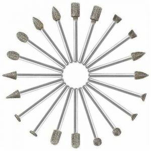 Fraises Diamant, 20Pcs Fraise Rotative Diamant (Foret/T&ecirc;te/Pointe Diamant&eacute;e) avec 3mm Tige pour Dremel Outil Rotatif (Meulage, Polissage, Gravure de