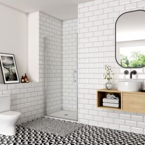 Ocean Sanitaire - Porte de douche hauteur 180cm profil chrom&eacute;, porte de douche pivotante 100x180cm verre anti-calcaire, Oc&eacute;an