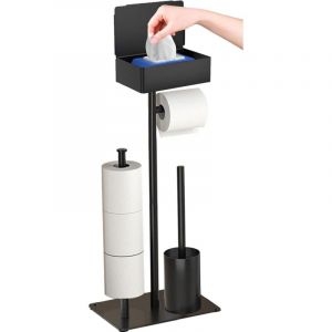 Porte Papier Toilette avec Brosse WC - Porte Rouleau Debout en Acier Inoxydable, Ensemble Brosse et D&eacute;rouleur Papier Aucun Per&ccedil;age Requis