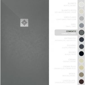 SOULBATH Receveur de Douche -R&eacute;sine -Gel Coat -Texture Lisse/Pierre -Antid&eacute;rapant -Couleur Gris Ciment - 120x90- Extra plat 3cm. Bonde de Vidage