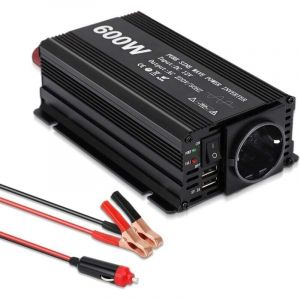 Convertisseur 12V 600W Convertisseur de Tension Power Inverter DC 12V AC 220V, Onduleur Transformateur avec Allume Cigare Prise Electrique