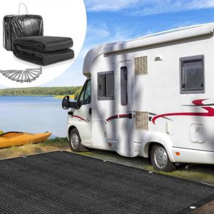 Wolketon Auvent tapis &eacute;tanche camping tapis tente sol ext&eacute;rieur tente b&acirc;che pique-nique couverture caravane 250x600CM, Noir