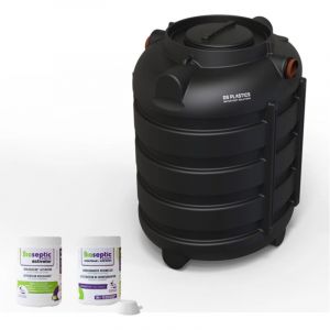 Kit Fosse Septique Ronde 1500 Litres Renforts Circulaires DS Eau Pour 4 personnes avec produits activateurs et d'entretien.