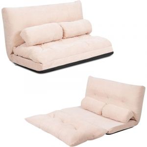 Relax4life - Chauffeuse 2 Places Pliable en Velours C&ocirc;tel&eacute; R&eacute;glable &agrave; 6 Positions avec 2 Oreillers, Canap&eacute; 2 Places Housse Amovible Convient pour