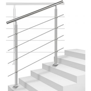 Tolletour - Rampe d'escalier en Acier Inoxydable Garde-Corps pour Jardin Balcon Main courante en acier inoxydable avec 2 poteaux - 80 cm avec 4