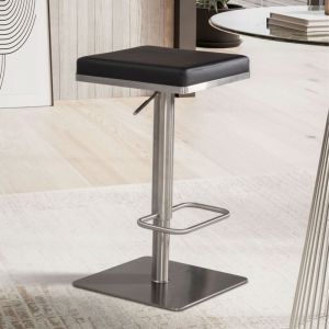 Tabouret de bar carré 37x53/82 cm en pu noir et argent