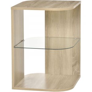 Table d'Appoint Gu&eacute;ridon Design Contemporain Bout de Canap&eacute; &eacute;tag&egrave;re Verre tremp&eacute; Bois naturel