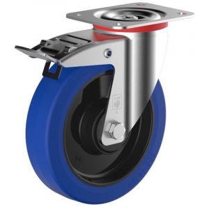 2gt Roues Et Roulettes - Roulette pivotante caoutchouc easyroll&reg; bleu diam&egrave;tre 125 mm roulement &agrave; rouleaux - 200 Kg