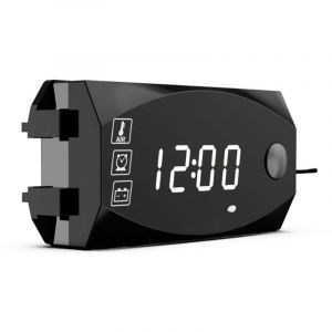 Compteur 3 en 1 pour moto, moto, voiture, bateau, bateau : horloge num&eacute;rique LED, thermom&egrave;tre, voltm&egrave;tre, indicateur de batterie &eacute;tanche 6-30 V.