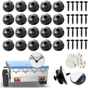 Crochet Ridelle De B&acirc;che Ronds Inclus Vis Lot de 20 Boutons Ronds (20 Pcs) pour Filet Remorque Et Bache Remorque Crochet Remorque en Plastique Dur