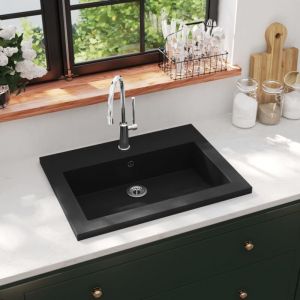 Design In - Vasque &agrave; poser Lavabo &Eacute;vier &agrave; poser Bac &agrave; laver en granit 600 x 450 x 120 mm Noir CVW18986