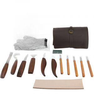 Kit de 15 outils de sculpture de pr&eacute;cision avec manche en noyer, comprenant un grattoir &agrave; bois, un outil de sculpture sur bois, une pierre &agrave; polir et