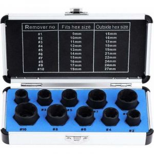 ZVD - Jeux De Douilles, Extracteur D'Écrous, Douille Pour Extracteur De Boulon Endommagés 9-19Mm (10Pcs)