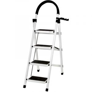 Tabouret Echelle pliant Marche pied 4 marches de s&eacute;curit&eacute; pliant Acier au carbone 133x74x39cm Blanc