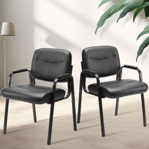 2 x Chaise visiteur chaises de conférence chaises visiteurs chaise de bureau salle d'attente avec accoudoirs rembourrés cuir pu Convient pour la