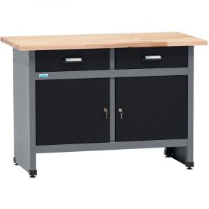 &Eacute;tabli K&uuml;pper 12059, largeur 120 cm, 2 tiroirs, 2 portes, capacit&eacute; de charge 300 kg, plan de travail en h&ecirc;tre massif 30 mm