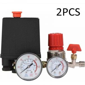 Compresseur d'air pressostat valve pressostat compresseur d'air avec manom&egrave;tre r&eacute;gulateur (Lot de 2)
