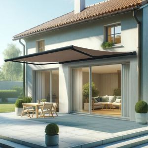 Intersun - Store banne coffre intégral hevoa 5,00x3,50 m (Manuelle - Gris anthracite structuré RAL7016ST - Taupe)