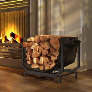 Range-b&ucirc;ches porte buche avec sac de transport et poign&eacute;es pour int&eacute;rieure, en m&eacute;tal robuste, 53 x 33 x 43 cm, noir