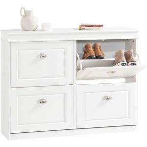 Sobuy - Meuble à Chaussures 16 Paires, 4 Abattants, Séparateurs Réglables, Ventilation Dos Semi‑Ouvert, Blanc mdf, L105×P24×H83 cm FSR79-W