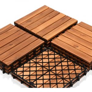 SWANEW 33x Dalles de terrasse en bois d’acacia ou bois d’eucalyptus 30 x 30 cm Dalle clipsable balcon jardin extérieur Acacia Mosaïque