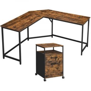 Bureau d’angle et caisson mobile poste de travail 149 x 149 x 75 cm avec placard de rangement 2 tiroirs table en L de style industriel pour