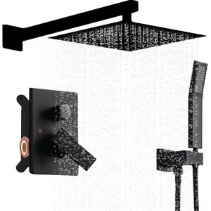 Systèmes de Douche Noir Ultrixe Kit de Douche Complet Encastré avec Tête de Douche Carrée 8,0 pouces, Laiton&Acier Inoxydable, Douchette, Colonne