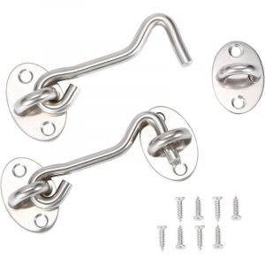 Lot de 2 loquets &agrave; crochet et &oelig;illet en acier inoxydable, serrure &agrave; crochet de portail, serrure &agrave; crochet pivotant pour porte de grange et fen&ecirc;tre