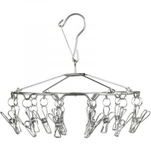 Wenko - Etendoir chaussettes à suspendre, séchoir sous vêtements avec crochet de suspension, 18 pinces à linge, acier inox, ø 27x26 cm, brillant