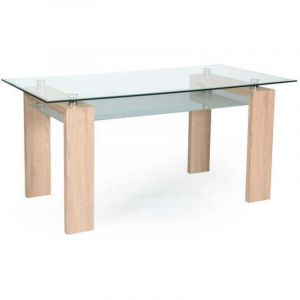 Table à manger gloria Pieds couleur chêne plateau en verre trempé