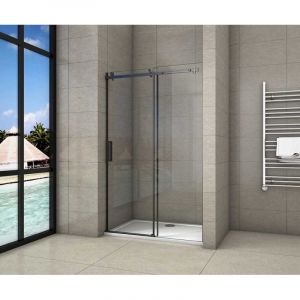 [PRODUIT D'OCCASION]AICA porte de douche coulissante 140x200cm porte de douche coulissante noir en 8mm verre anticalcaire