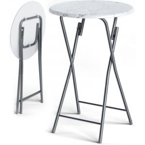 Casaria - Table haute pliante blanche aspect marbre Table de bar ø 60cm Mange-debout rond Table de bistrot jardin