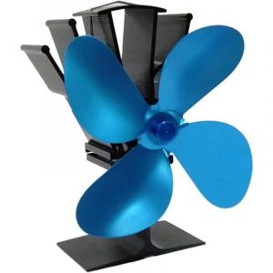 Ventilateur de po&ecirc;le &agrave; bois Hot Blast &agrave; 4 pales, chauffage &eacute;co&eacute;nerg&eacute;tique et respectueux de l'environnement (bleu)