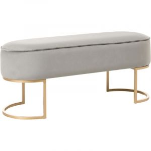 Banc Rembourré Velours Glam Pouf d'Appoint Pieds Métalliques Dorés Gris Clair Milry