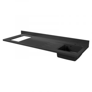 Cuisibane - Plan de travail monobloc PlaniQuartz avec évier - 180 cm - Nero - évier à droite - Plaque de cuisson Non inclus