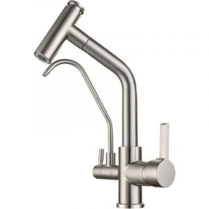 Robinet 3 Voies Cuisine Douchette Mitigeur &Eacute;vier Avec 2 Becs Mitigeur Cuisine Pivotant 360 &deg;,laiton Pour &Eacute;vier De Cuisine &agrave; Eau Potable Compatible En